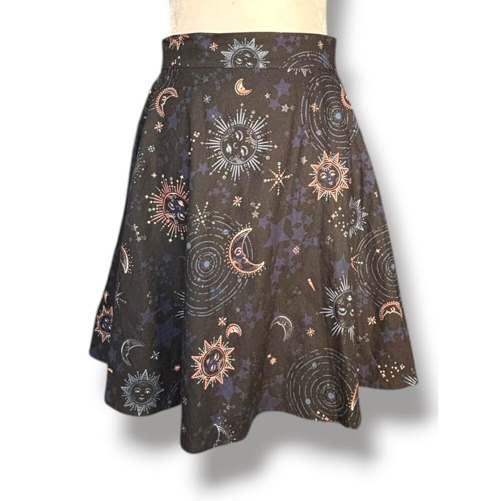 Retrolicious Celestial Sun Moon Star Print Skater Skirt USA Made Small Whimsical